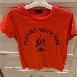 MOTHER Orange Graphic Tee with Black 'Playing With Fire' Print
